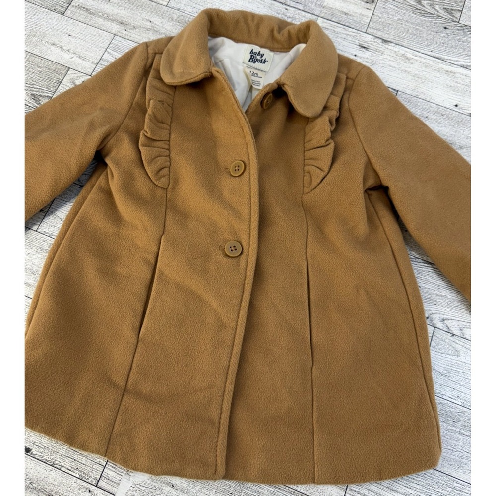 Baby B'gosh Girls Tan Ruffle Coat Jacket 12M Peacoat Toddler Dressy So cute‎